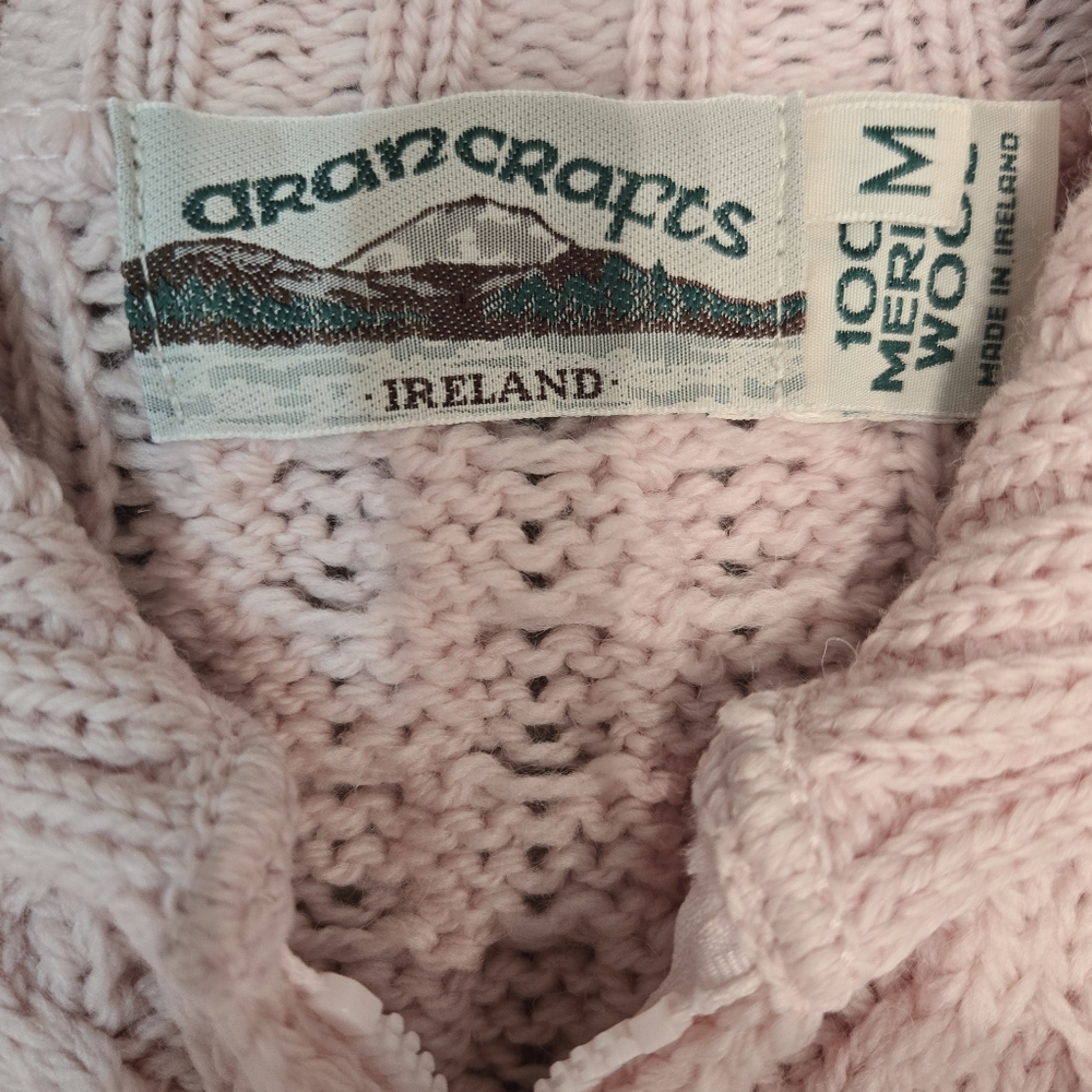 Aran Crafts Ireland Merino Wool Zip Cardigan Sweater Pink Size M (Fits XL) - Picture 3 of 8